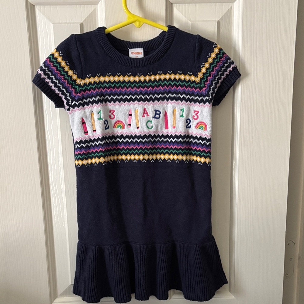 Gymboree Navy Knit Dress with Rainbow Accents